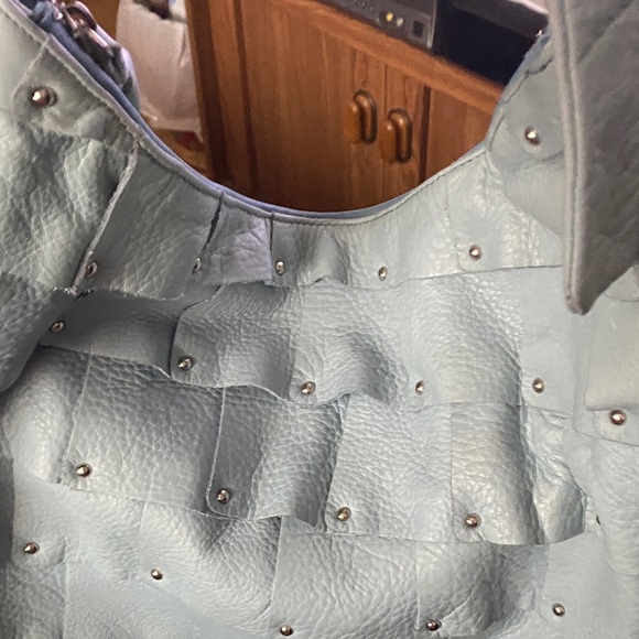 b. makowsky Woven Panel Studded Shoulder Bag - Light Blue - Picture 11 of 14